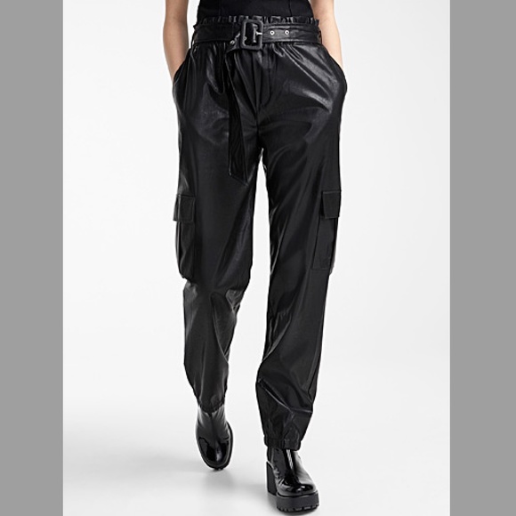 Only black faux leather high rise cargo joggers NWT - Picture 1 of 8